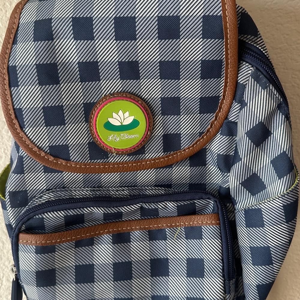 Lily Bloom Blue and Brown Checkered Backpack